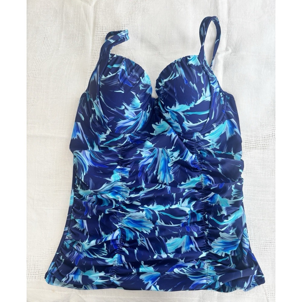 Mazu Swim Womens Tankini Swim Top Blue Padded Bra Adj Straps Size 12